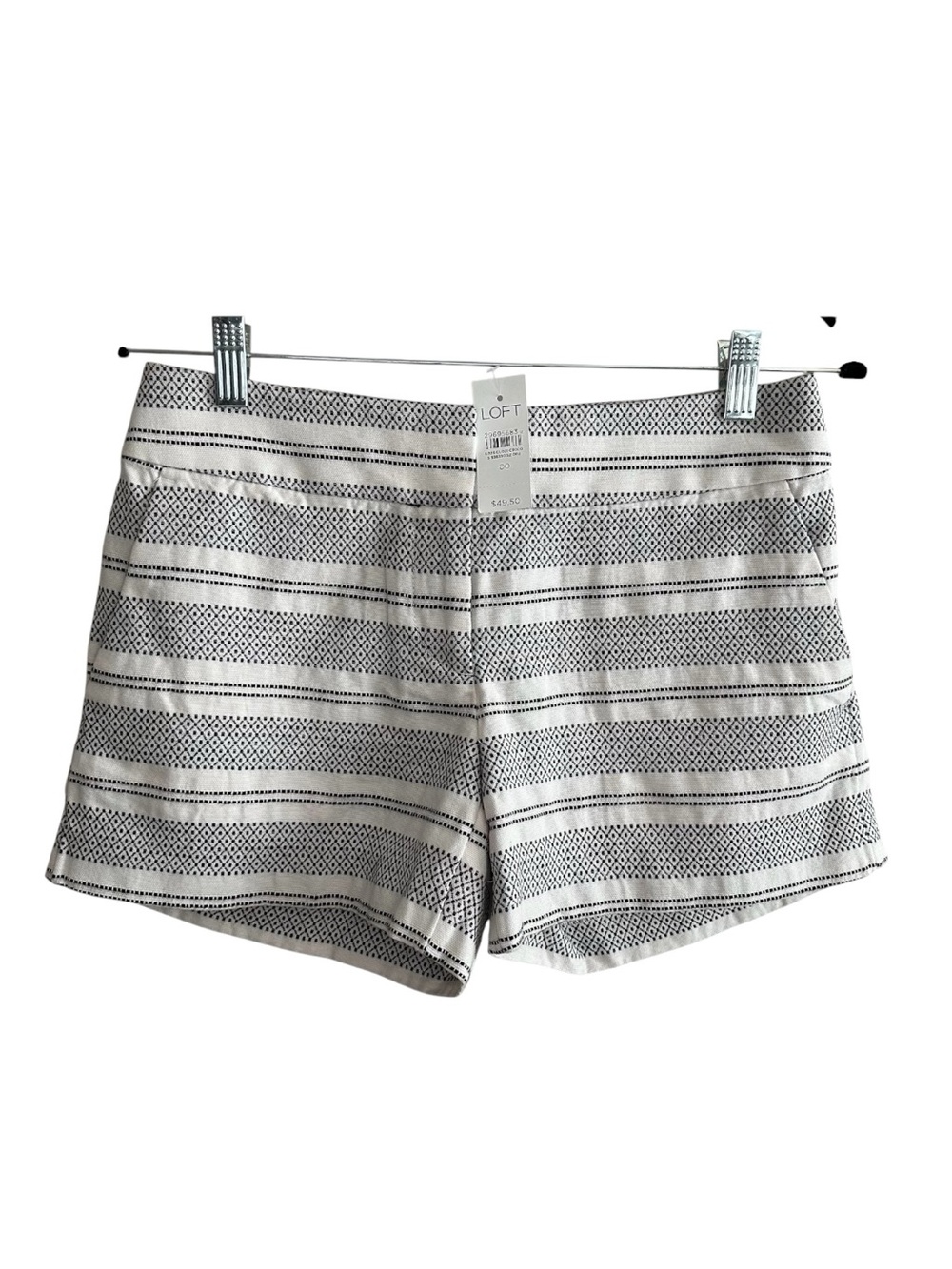 NWT LOFT Riviera Striped Shorts 00 Black Ivory Low Mid Rise 4”